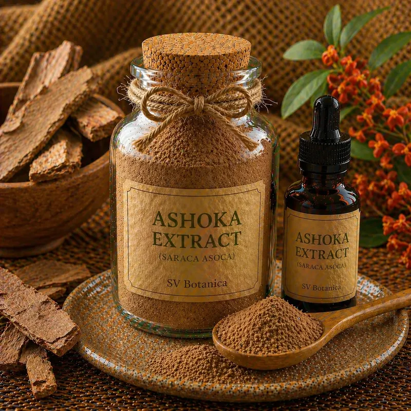 Ashoka bark extract powder (Saraca asoca) with Polyalthia longifolia false ashoka excluded by HPLC — brown to reddish brown stem bark extract, SV Botanica India