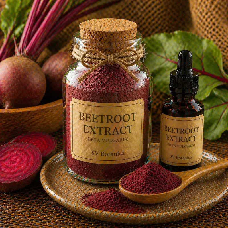 Beetroot extract and juice powder (Beta vulgaris) with dietary nitrate declared per batch — deep red to purple-red root powder, SV Botanica India