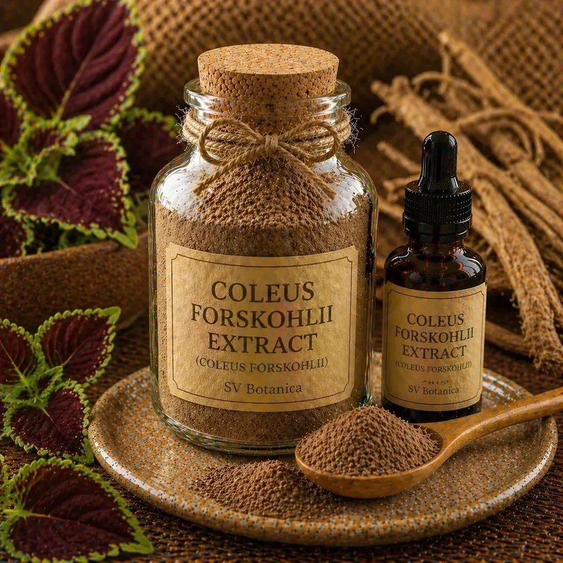 Coleus forskohlii root extract powder (Plectranthus barbatus) standardised to forskolin by HPLC — light brown to tan root extract, SV Botanica India