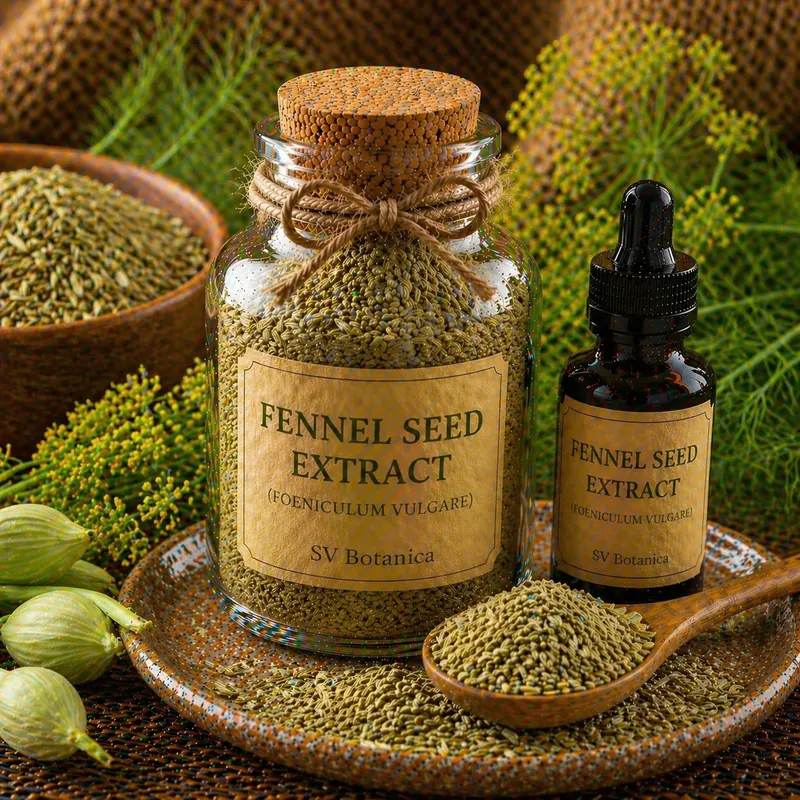 Fennel seed extract powder (Foeniculum vulgare) with trans-anethole 60–80% of the volatile fraction by GC — light tan to yellow seed extract, SV Botanica India