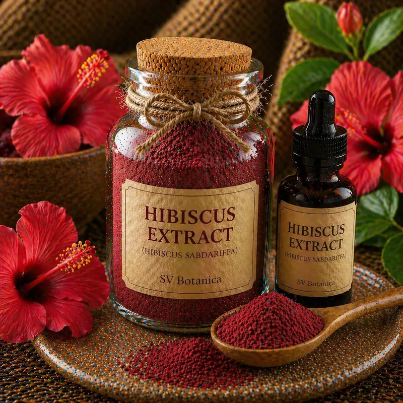 Hibiscus extract powder (Hibiscus sabdariffa) standardised to total anthocyanins 10% — deep burgundy to dark red water-soluble roselle calyx extract, SV Botanica India