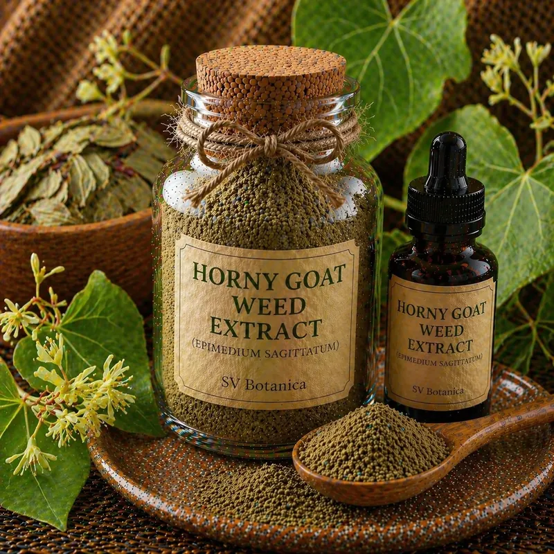 Horny goat weed extract powder (Epimedium) standardised to icariin 10% by HPLC — brown to greenish-brown aerial-part extract, SV Botanica India
