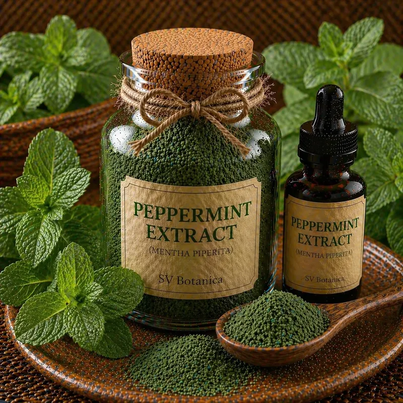 Peppermint leaf extract powder (Mentha × piperita) standardised on rosmarinic acid — light green to off-white water-soluble leaf extract, SV Botanica India