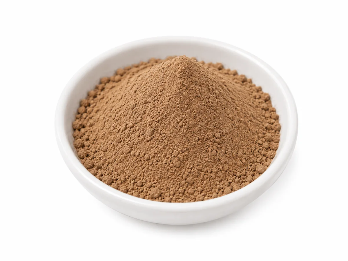 Pomegranate peel extract powder (Punica granatum) standardised to 40% ellagic acid — light tan-brown fine powder in a bowl, SV Botanica India