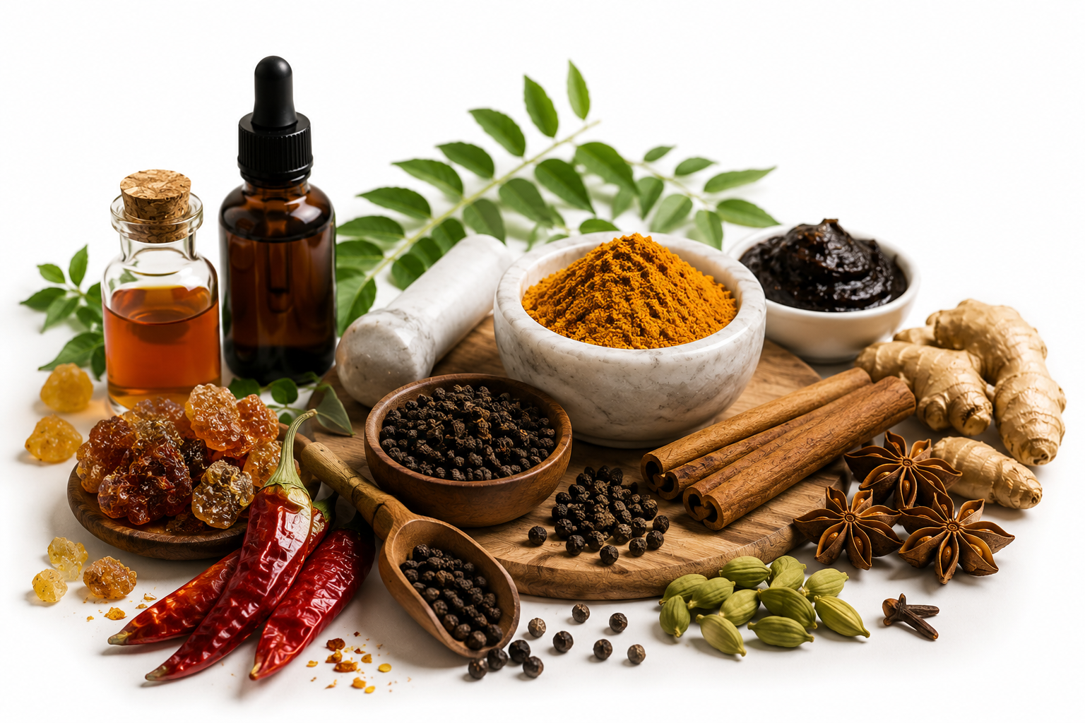 Spices and oleoresins — turmeric, black pepper, cinnamon and cardamom